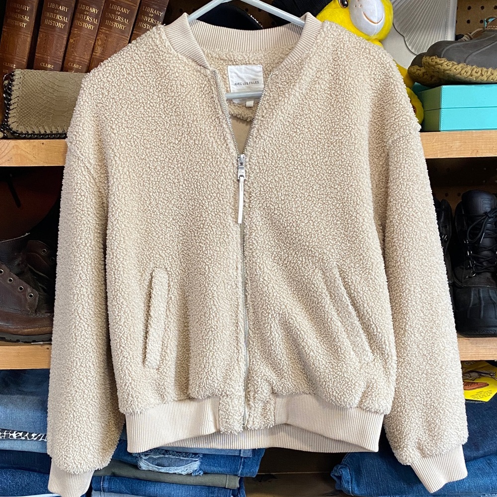 Avec Les Filles Faux Shearling Bomber Jacket Cream Women’s
